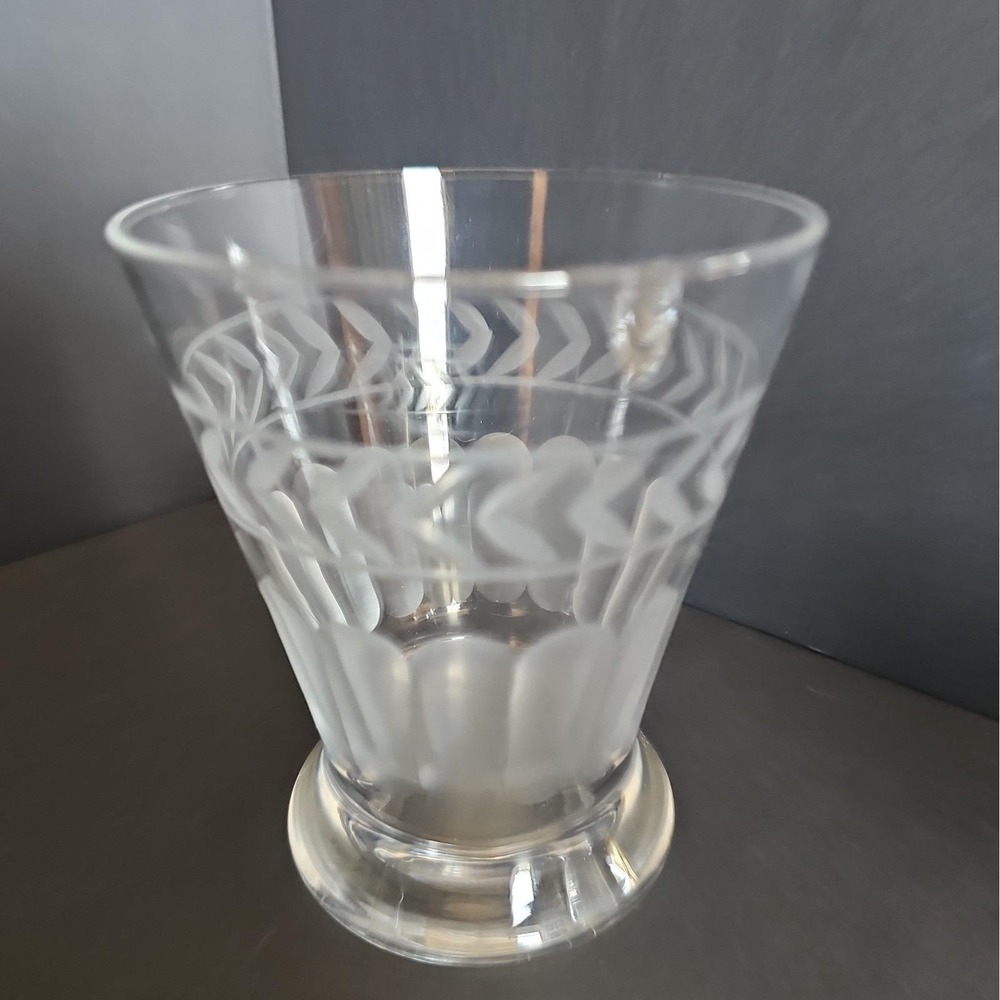 Set of 5 Etched Frosted Glass Tumblers Mixed Patterns Flared Foot 4.5 Inch - Picture 3 of 12